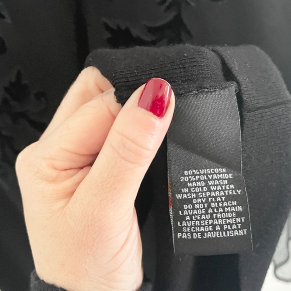 Vintage Y2K Knit Sweater Sheer mesh Burnout Velvet sleeve Damask Goth Black L - Picture 8 of 15